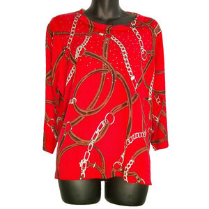 Rebecca Malone Petites Red Blouse 3/4 Sleeve Color Redcom PXL 100% Acrylic